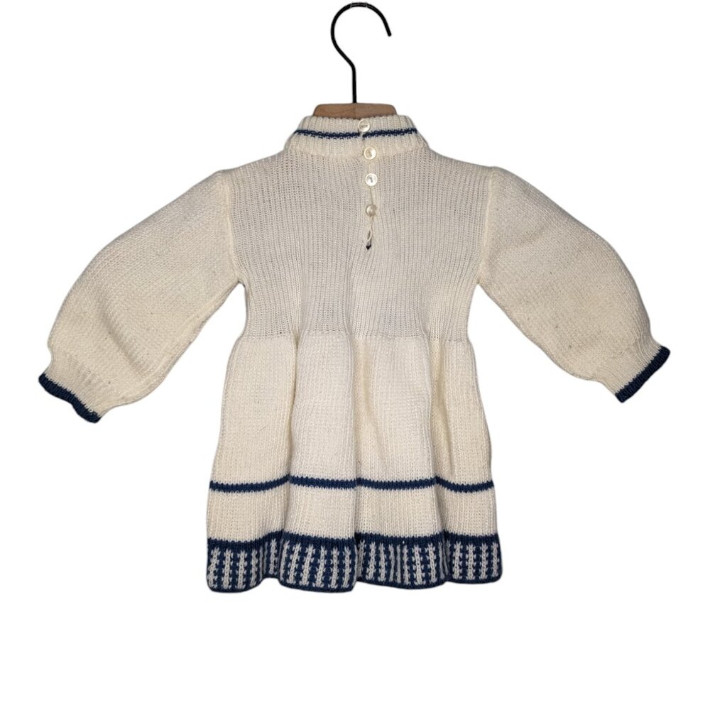 Vintage Handknit White Mockneck Newborn Sweater Dress Trees & Ladybugs - Picture 2 of 7